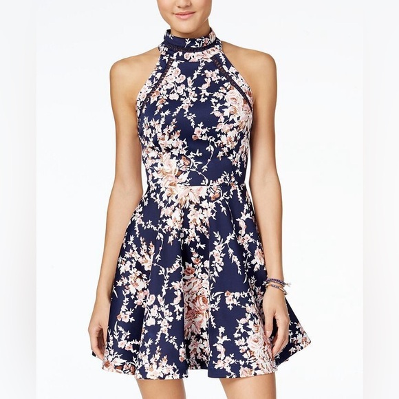 B. Darlin fit flare mock neck floral dress - Picture 5 of 14